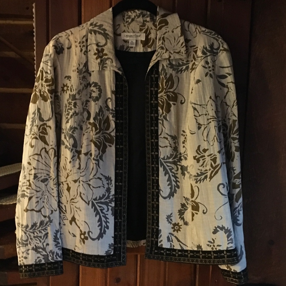 Coldwater Creek Cream and Olive Floral Blazer